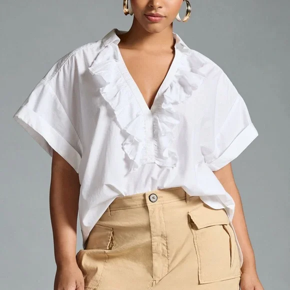 Anthropologie Pilcro Short-Sleeved Ruffle Blouse - Picture 3 of 8